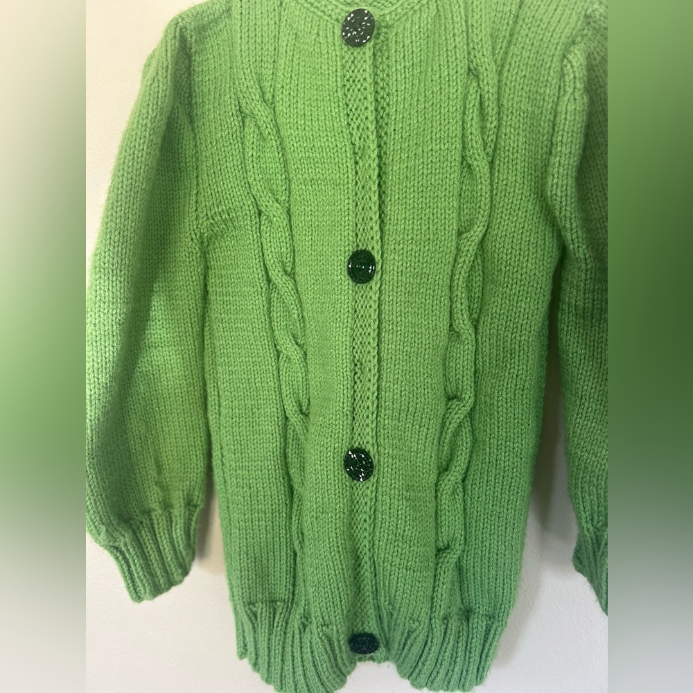Vintage Lime Green Cable Knit Cardigan - Picture 2 of 10